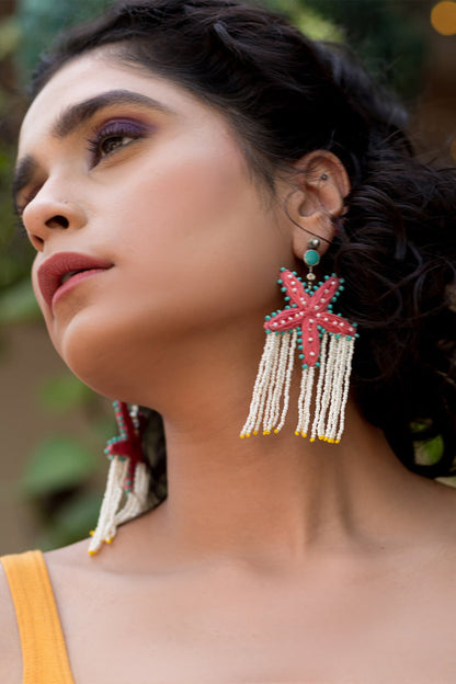 Barso Hand Embroidered Starfish Earrings 