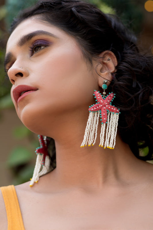 Barso Hand Embroidered Starfish Earrings 