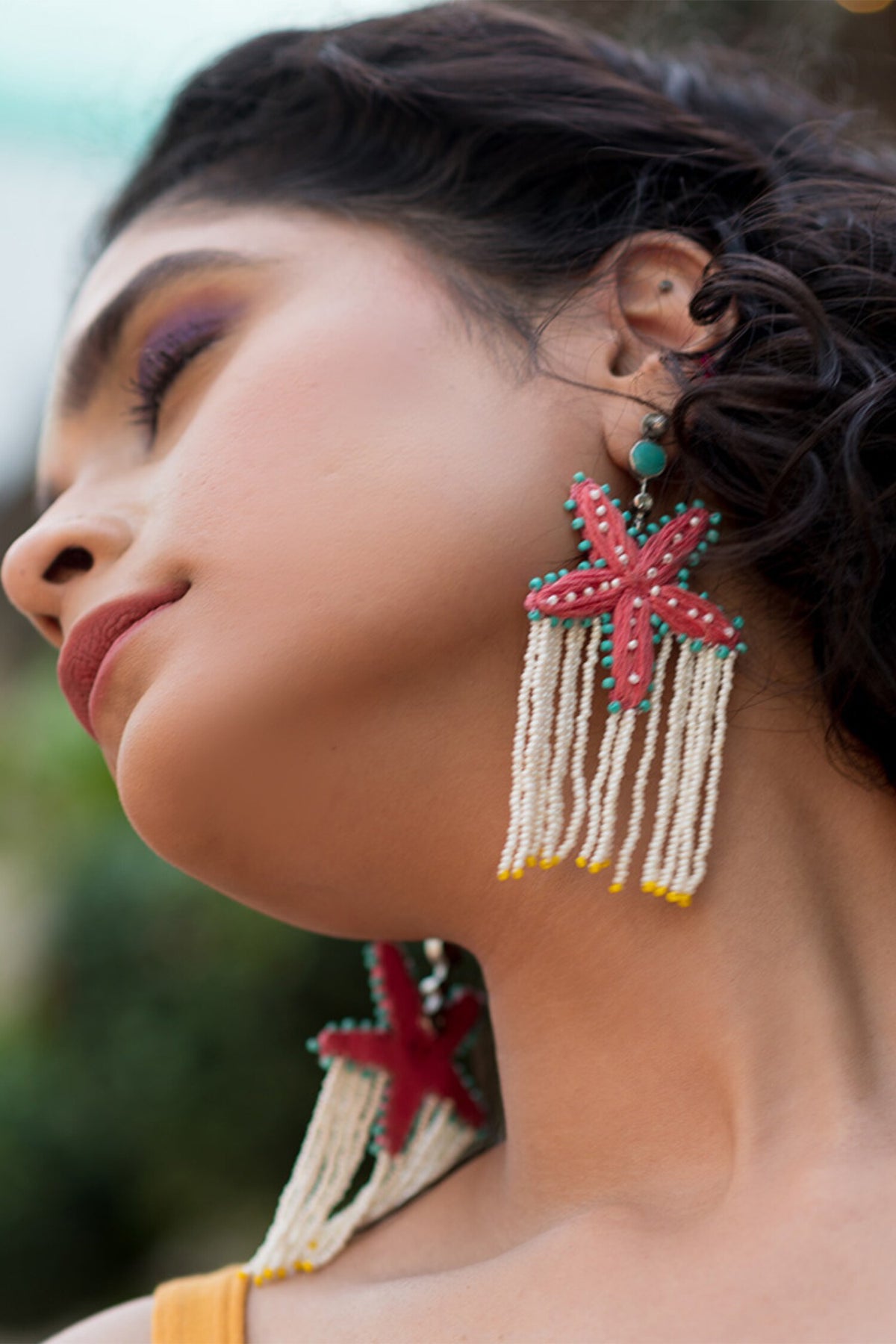 Barso Hand Embroidered Starfish Earrings 
