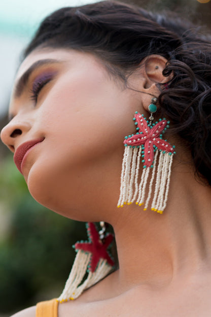 Barso Hand Embroidered Starfish Earrings 