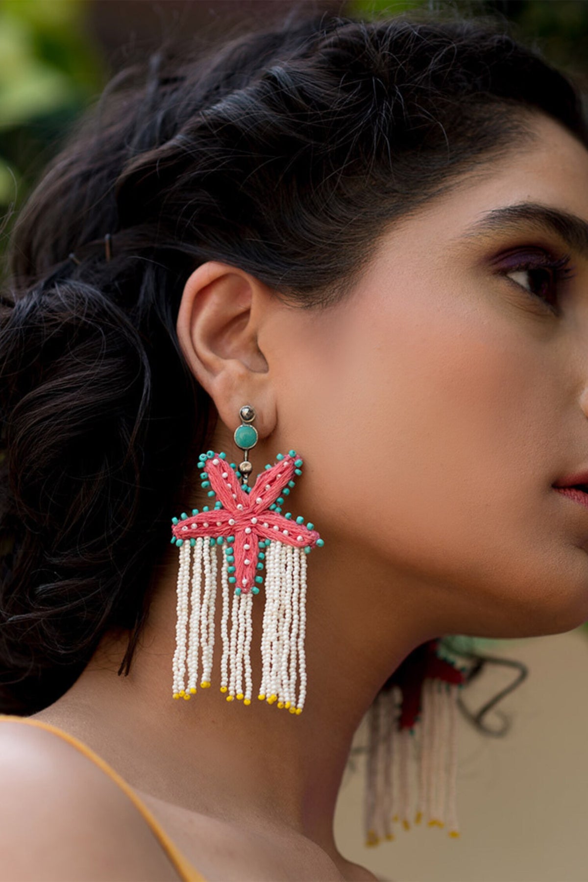 Barso Hand Embroidered Starfish Earrings 