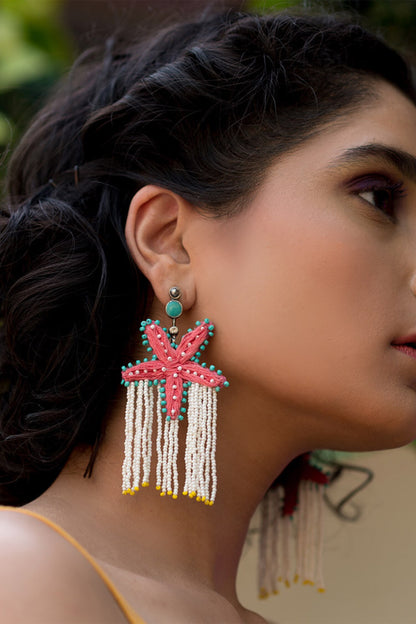 Barso Hand Embroidered Starfish Earrings 