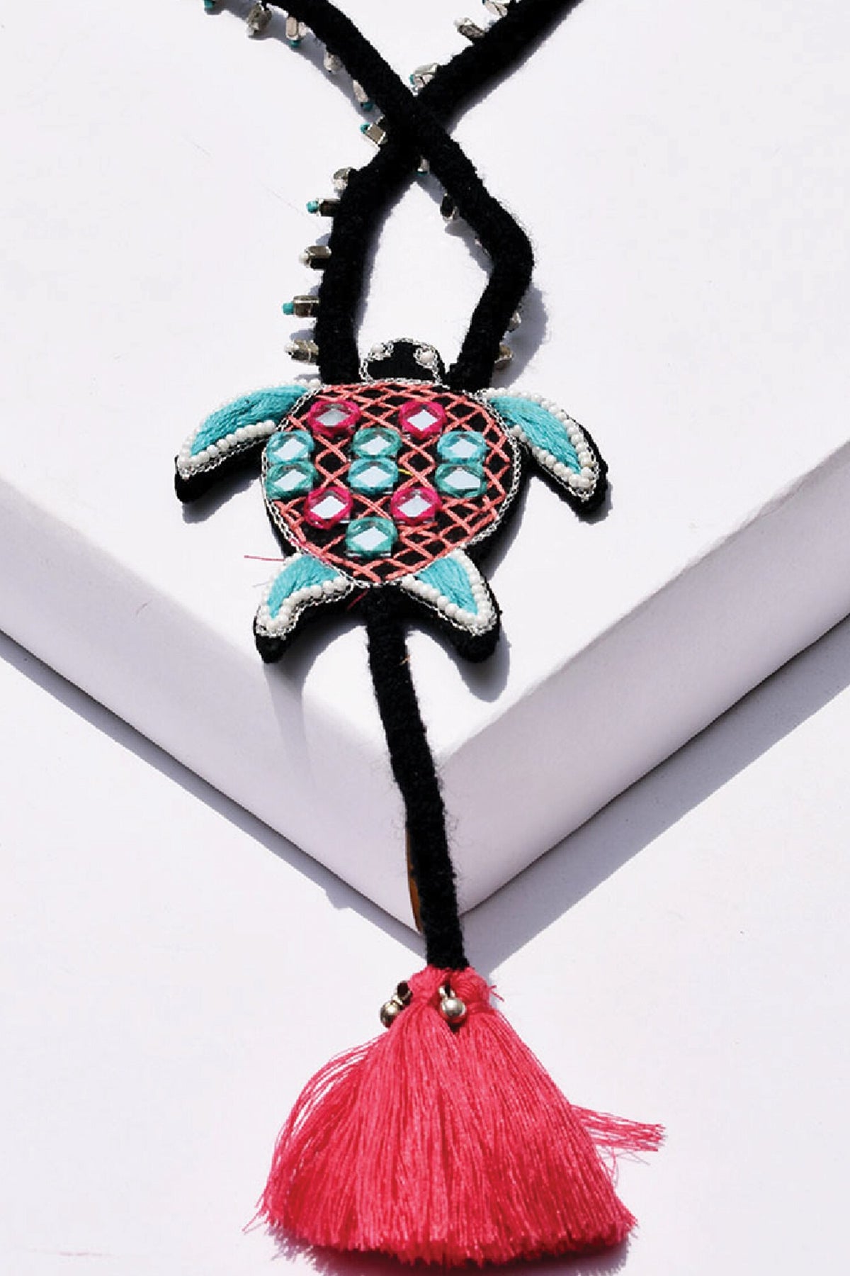 Chandni Multi Color Mirror Work Turtle Necklace 