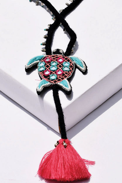 Chandni Multi Color Mirror Work Turtle Necklace 