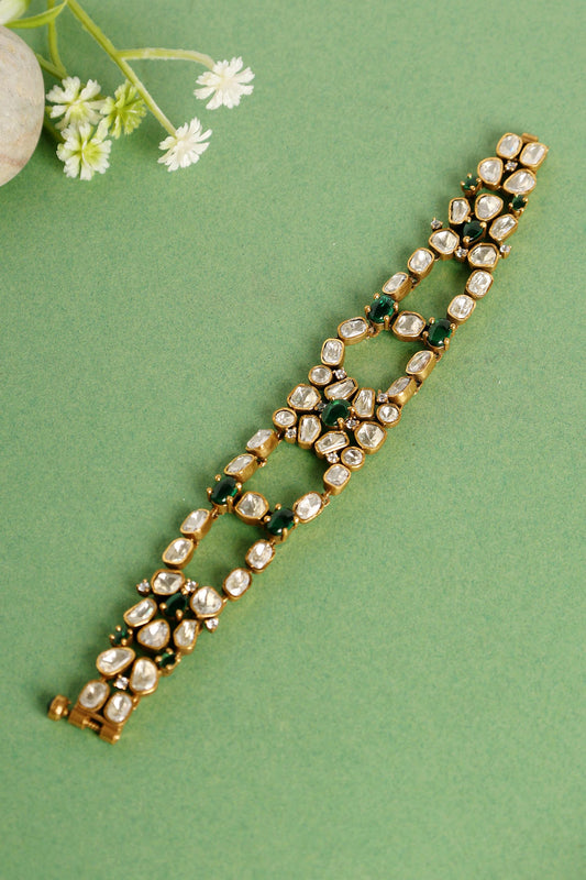 Green Moissanite Gold Finish Bracelet 