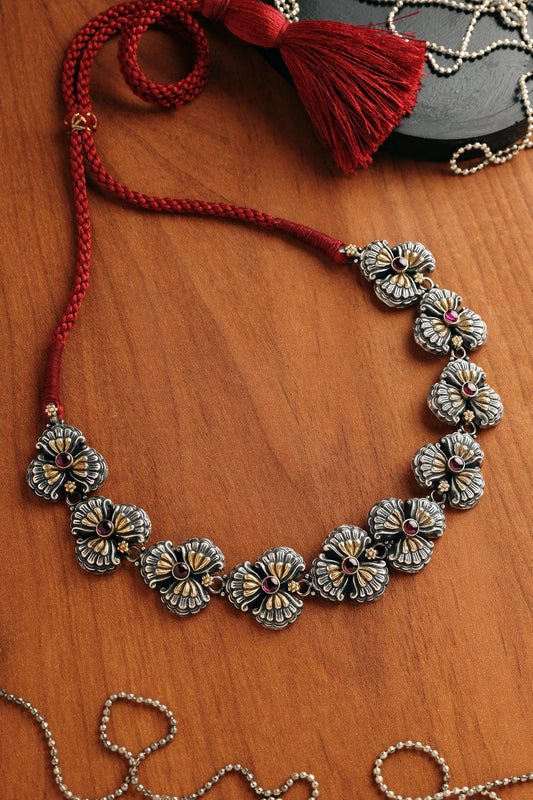 Floral Dual Tone Kempstone Necklace 