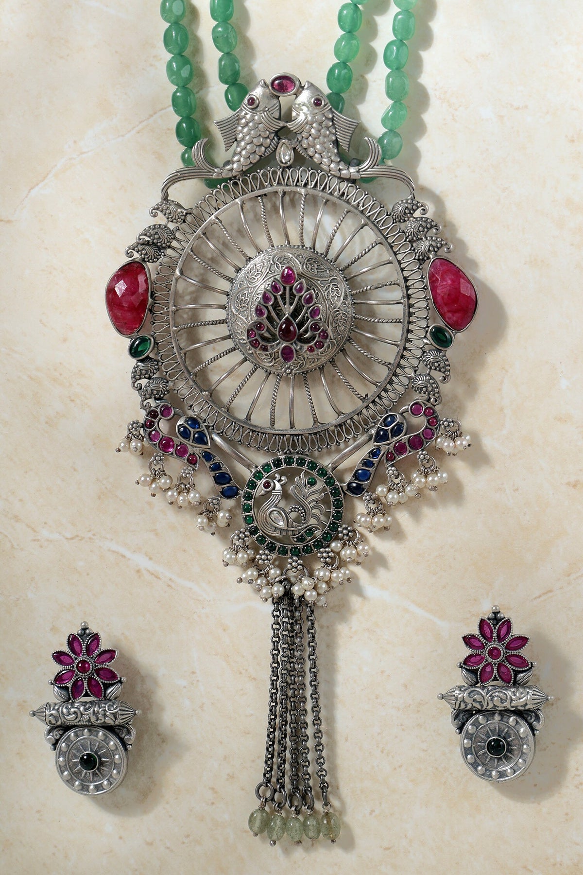 Tribal Temple Pendant Kempstone Necklace Set 