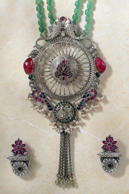 Tribal Temple Pendant Kempstone Necklace Set 