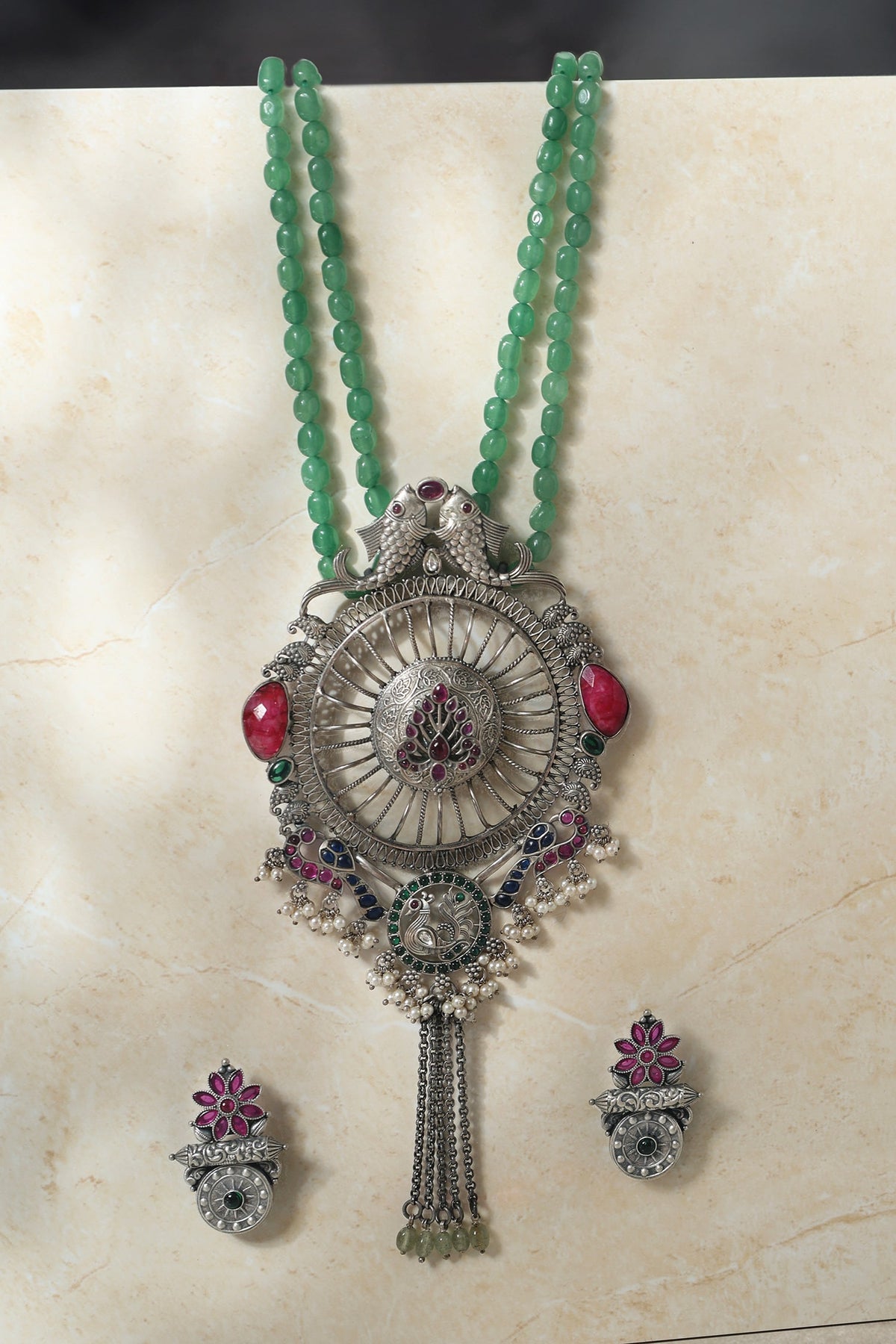 Tribal Temple Pendant Kempstone Necklace Set 