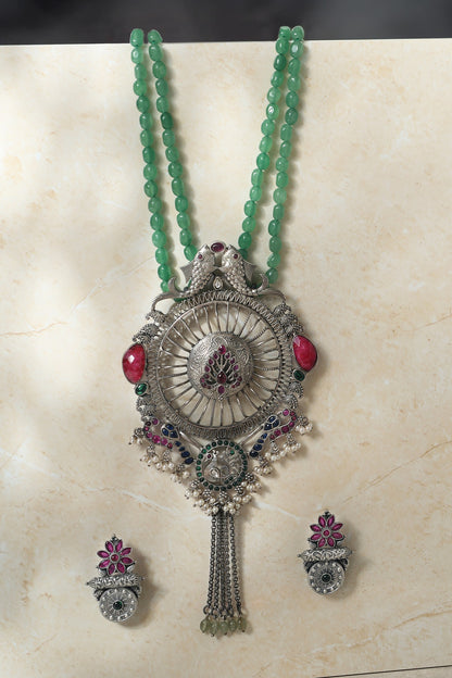 Tribal Temple Pendant Kempstone Necklace Set 