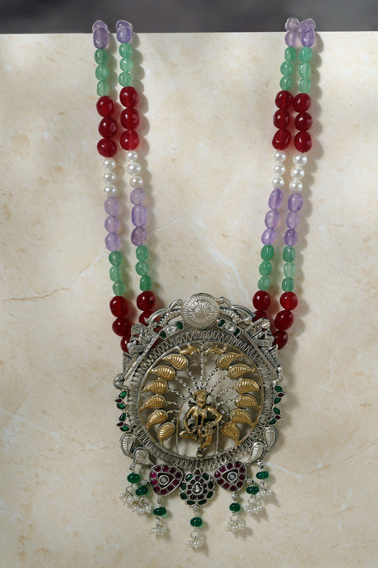 Dual Tone Temple Pendant Necklace 