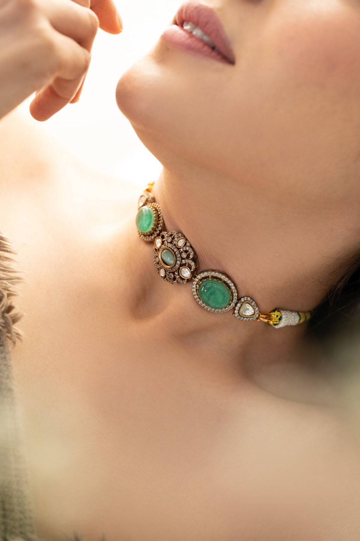 Floral Mint Polki Necklace 