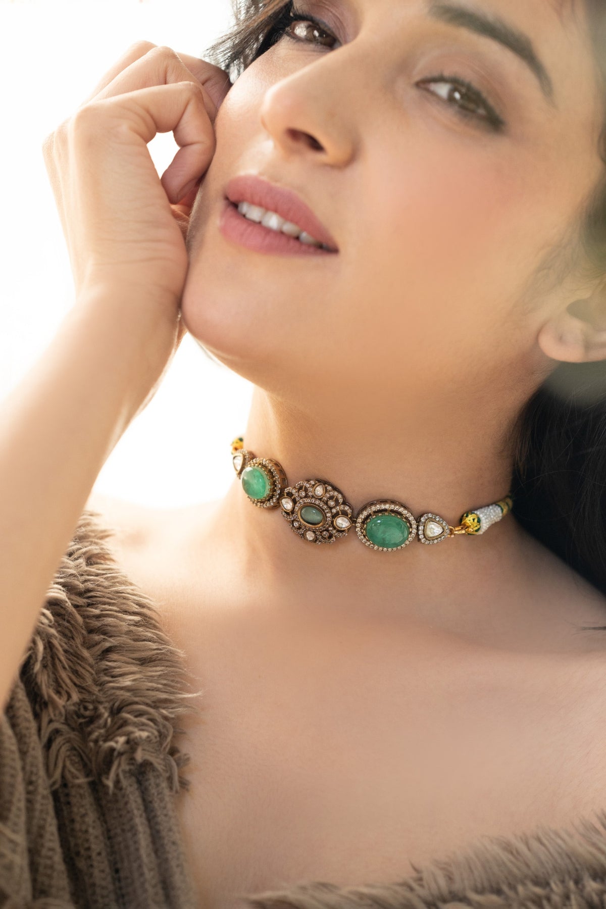 Floral Mint Polki Necklace 