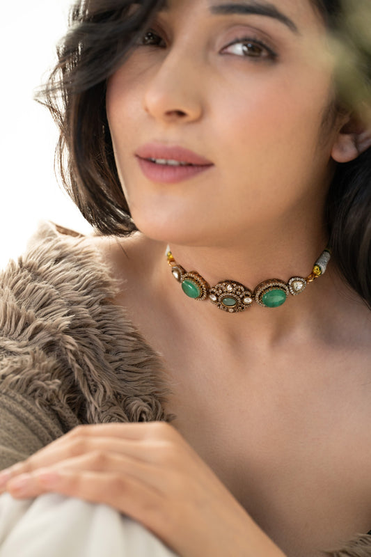 Floral Mint Polki Necklace 