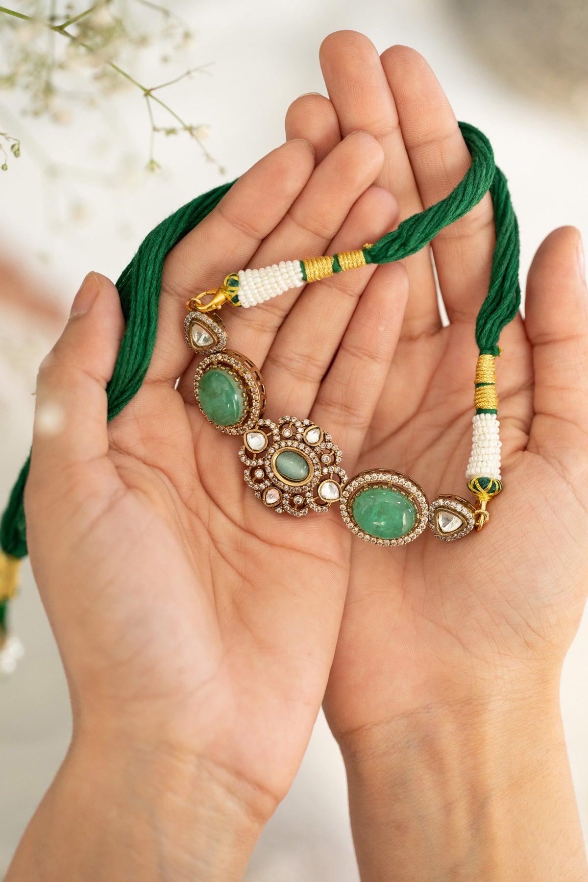 Floral Mint Polki Necklace 