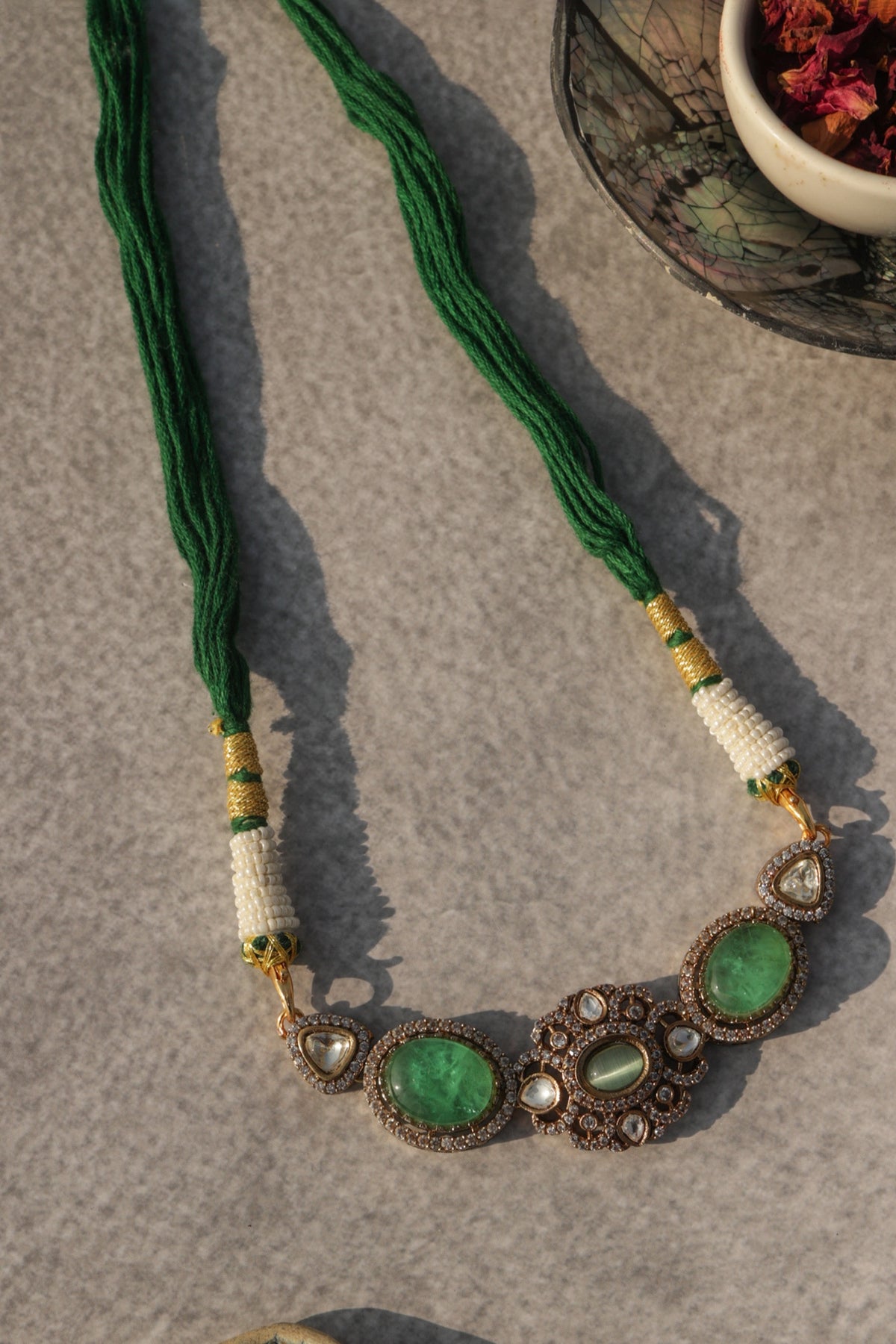 Floral Mint Polki Necklace 