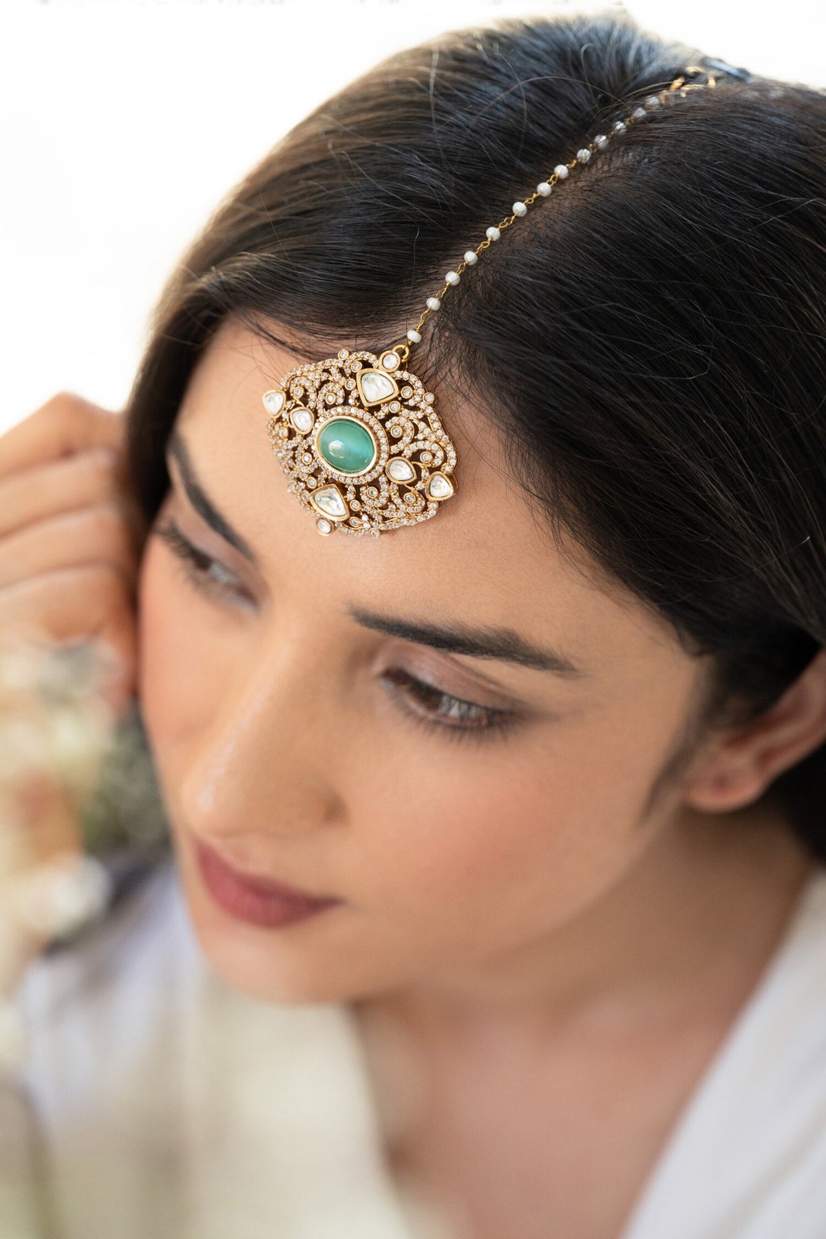 Mint Victorian Polki Maangtikka 