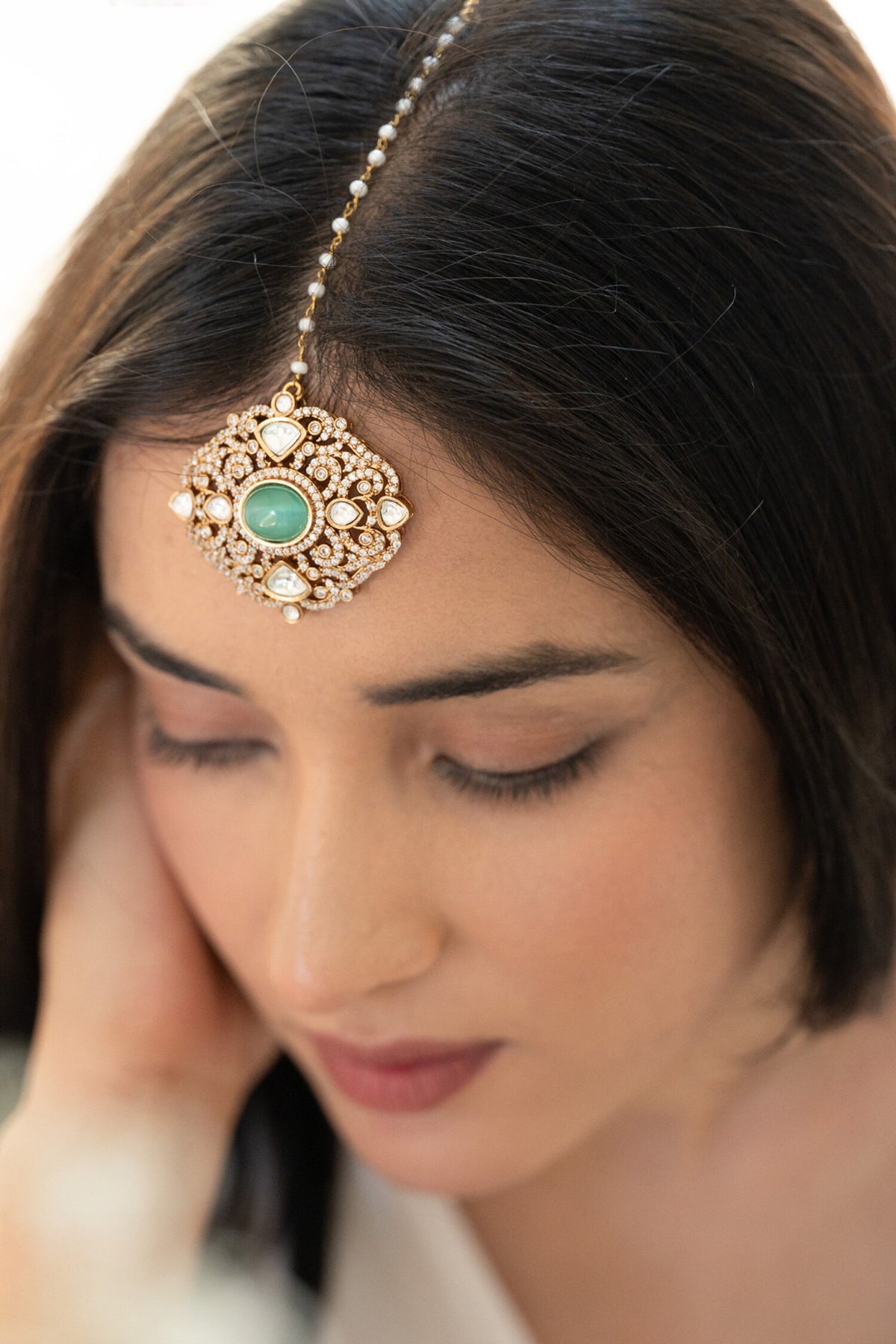 Mint Victorian Polki Maangtikka 