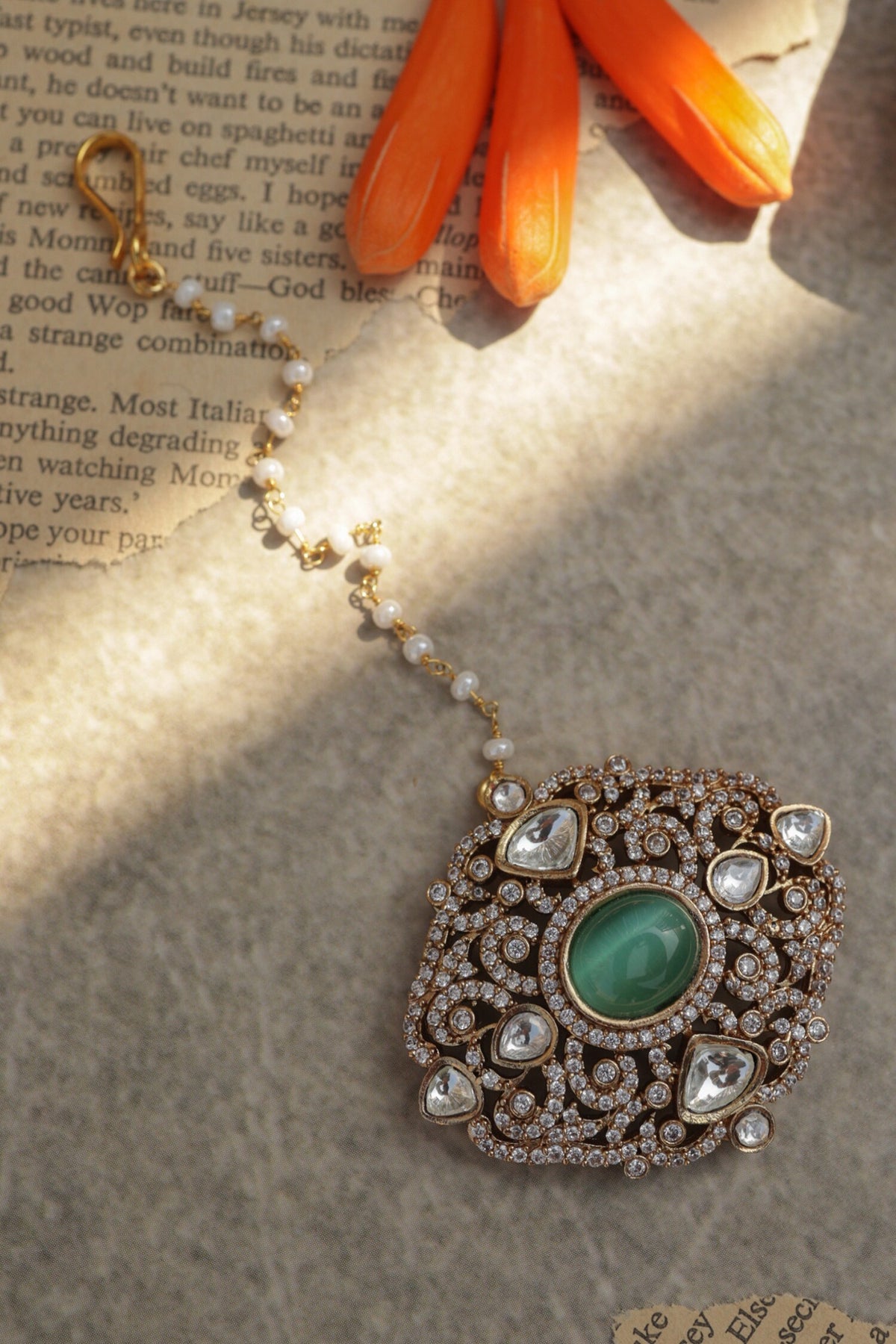 Mint Victorian Polki Maangtikka 