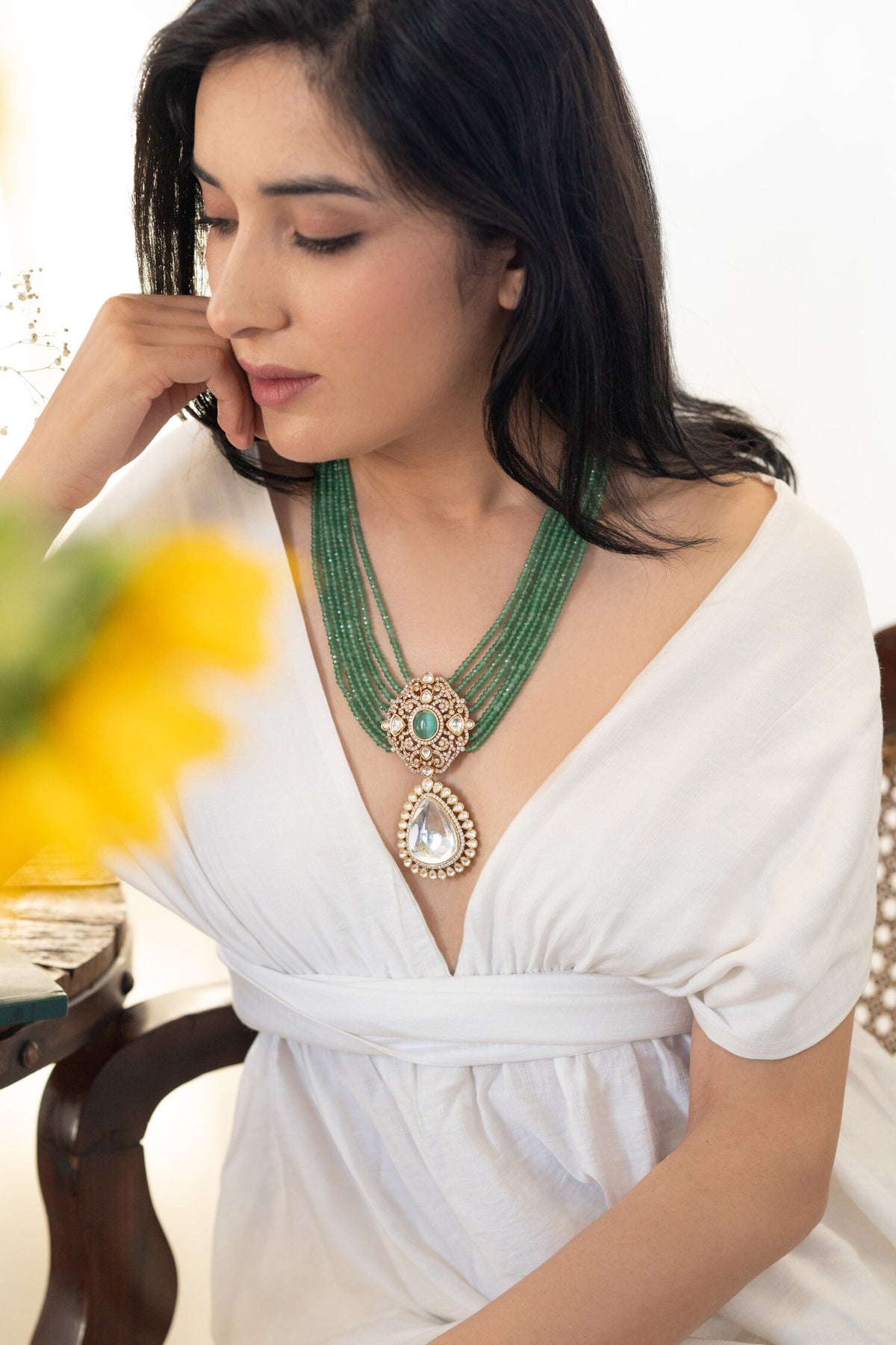 Floral Mint Polki Necklace 