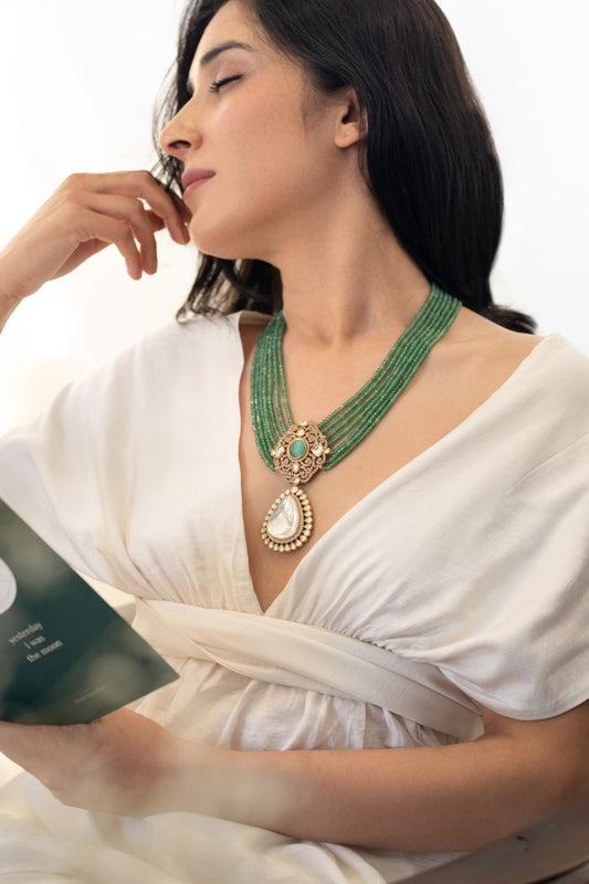 Floral Mint Polki Necklace 