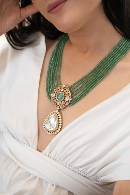 Floral Mint Polki Necklace 