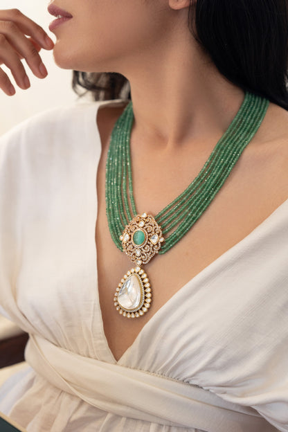 Floral Mint Polki Necklace 