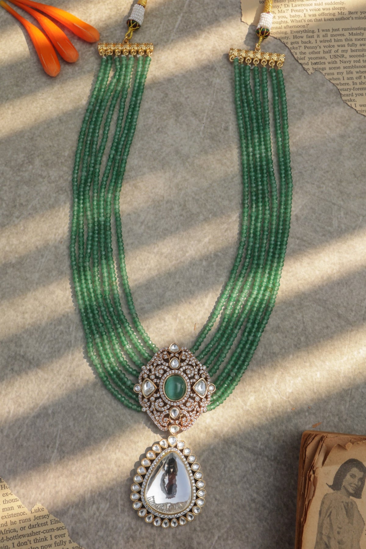 Floral Mint Polki Necklace 