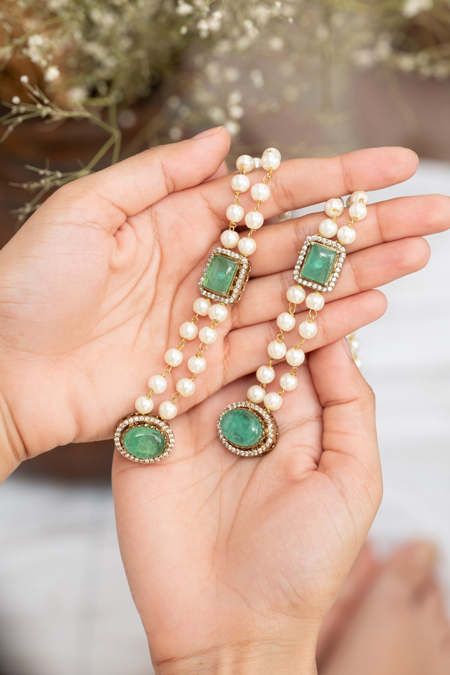 Statement Mint Pearl Earrings 