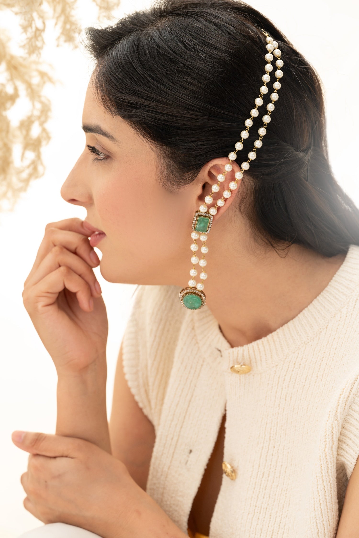 Statement Mint Pearl Earrings 
