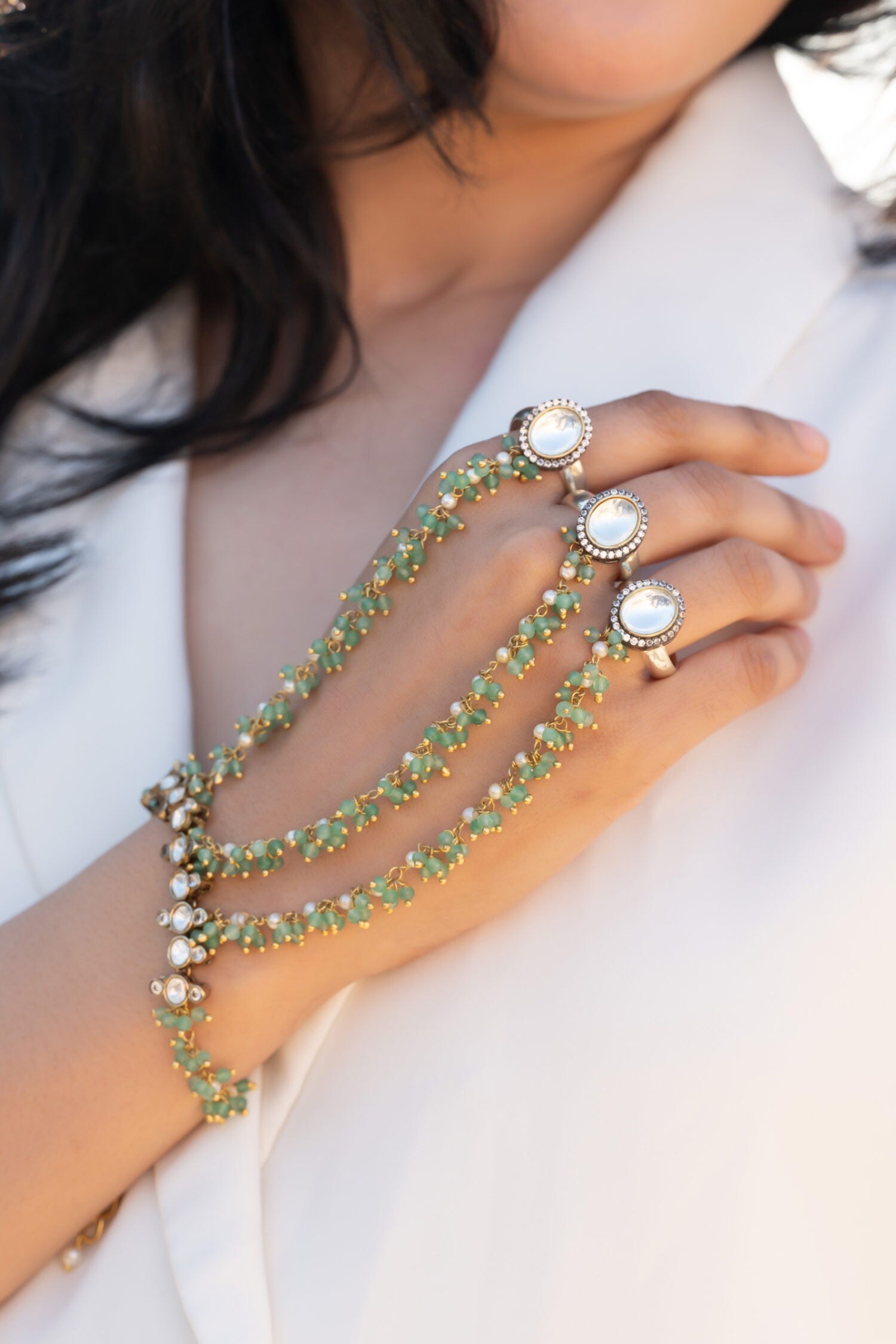 Mint Polki Hathphool Bracelet 