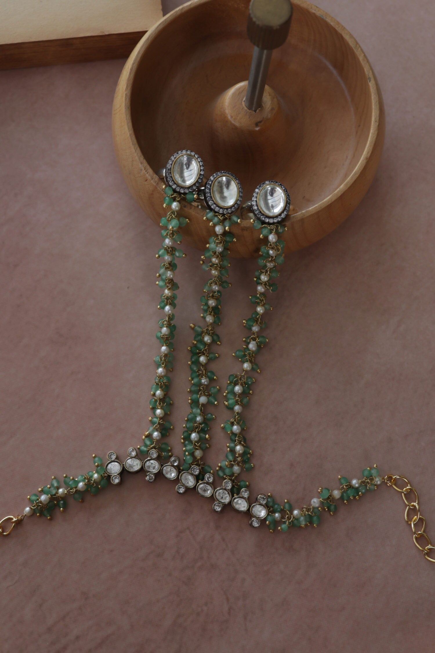 Mint Polki Hathphool Bracelet 