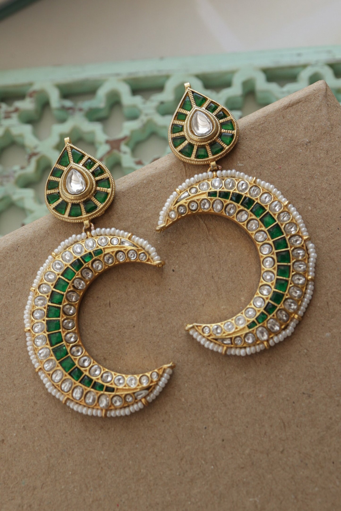 Green Kundan Earrings 