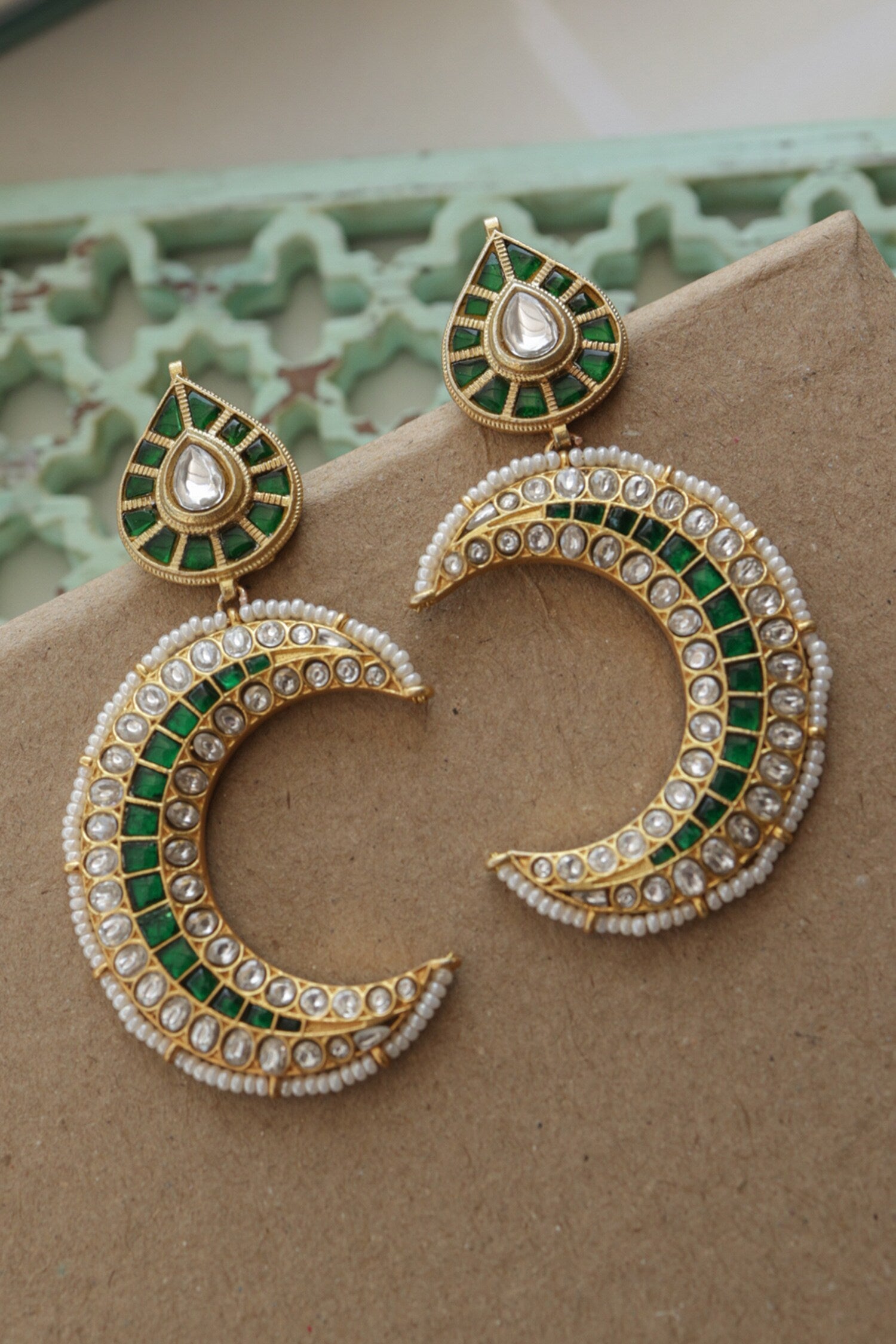 Green Kundan Earrings 