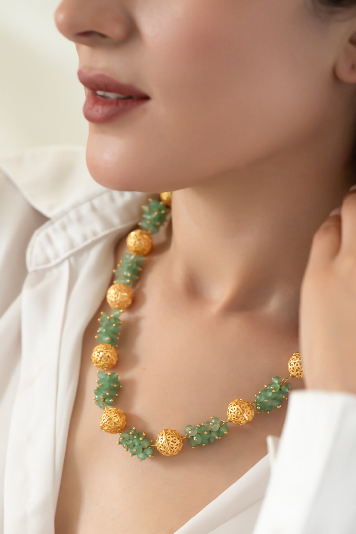 Mint & Embossed Balls Necklace 