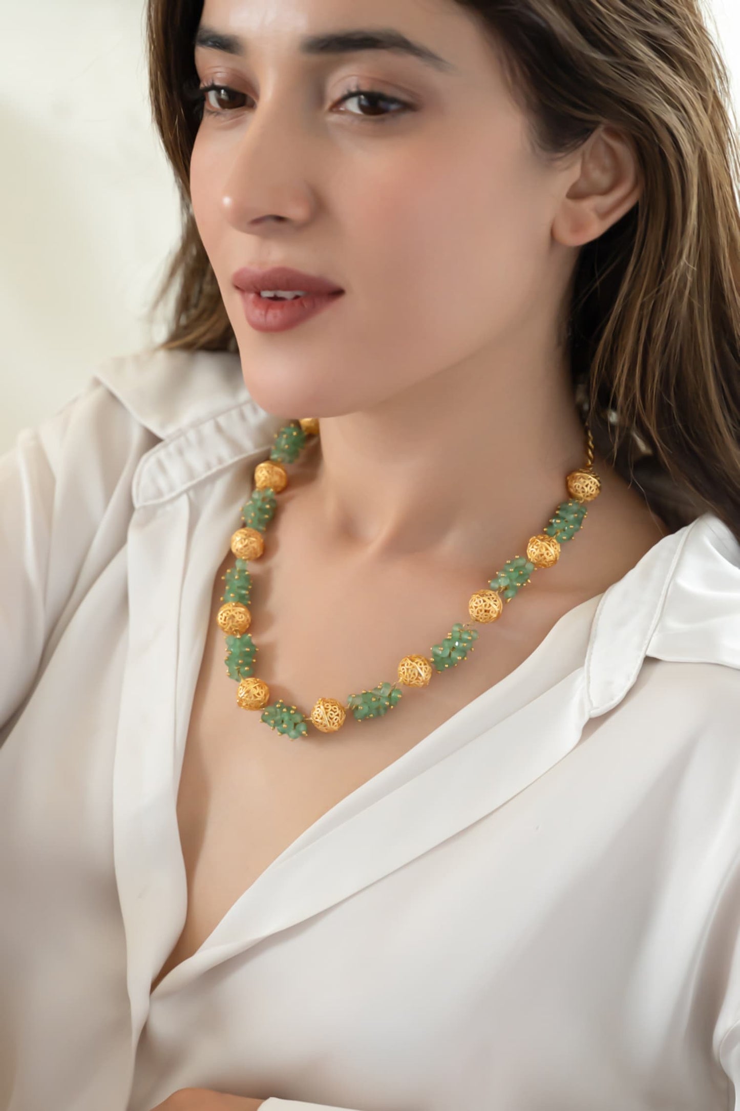 Mint & Embossed Balls Necklace 