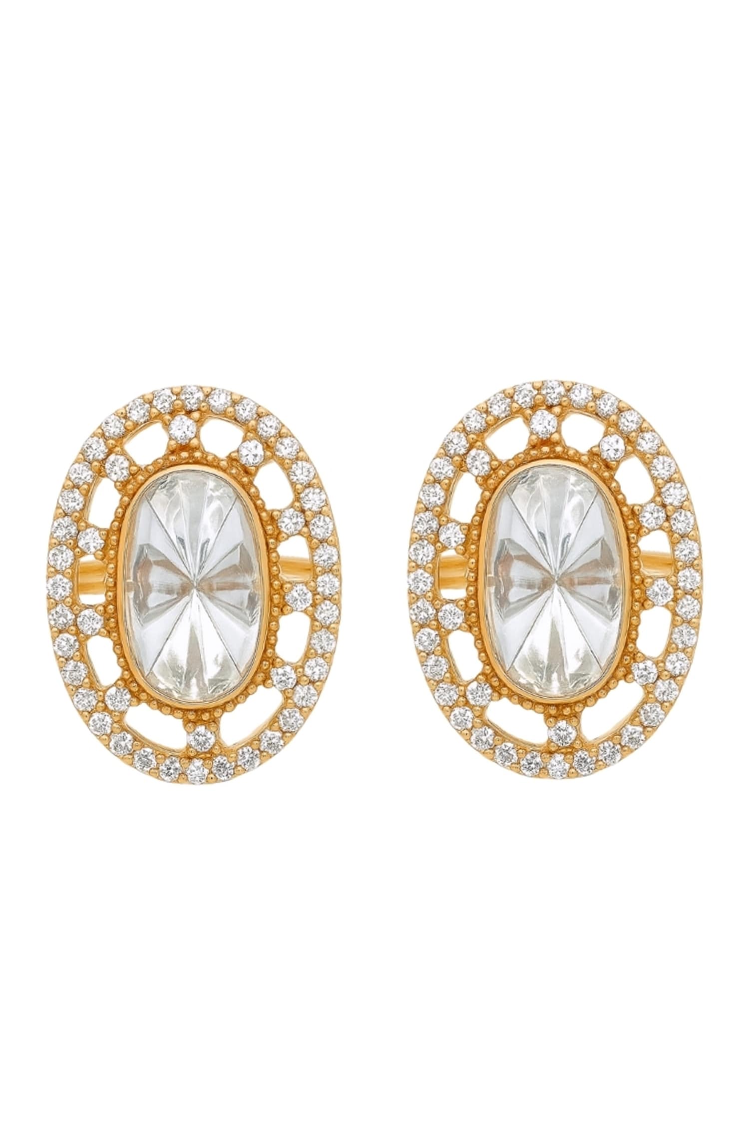 Gold Finish Polki Zircon Stud Earrings 