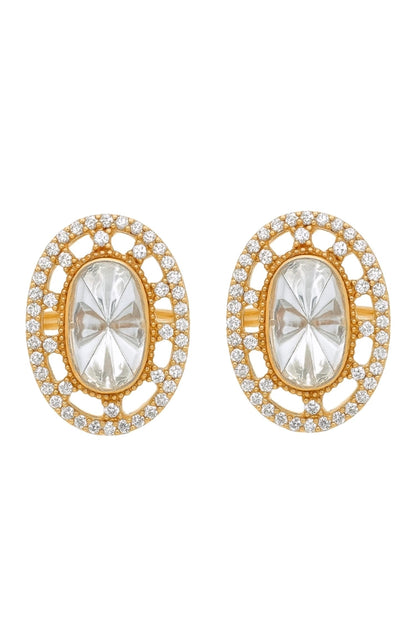 Gold Finish Polki Zircon Stud Earrings 