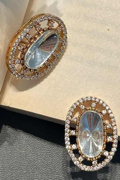 Gold Finish Polki Zircon Stud Earrings 