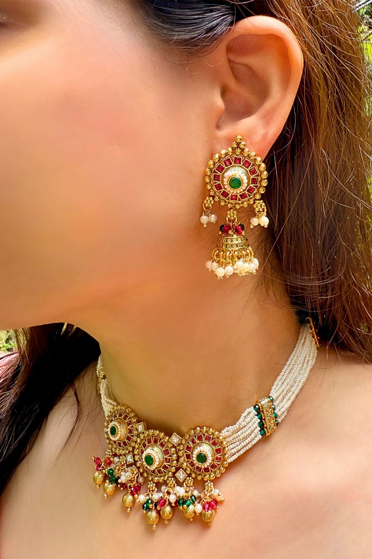 Multi Stone Motif Necklace Set 