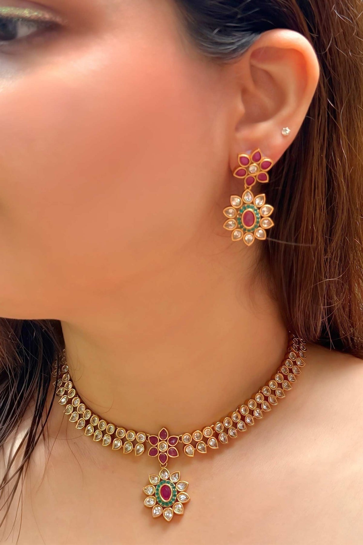 Gold Finish Temple Necklace Set 