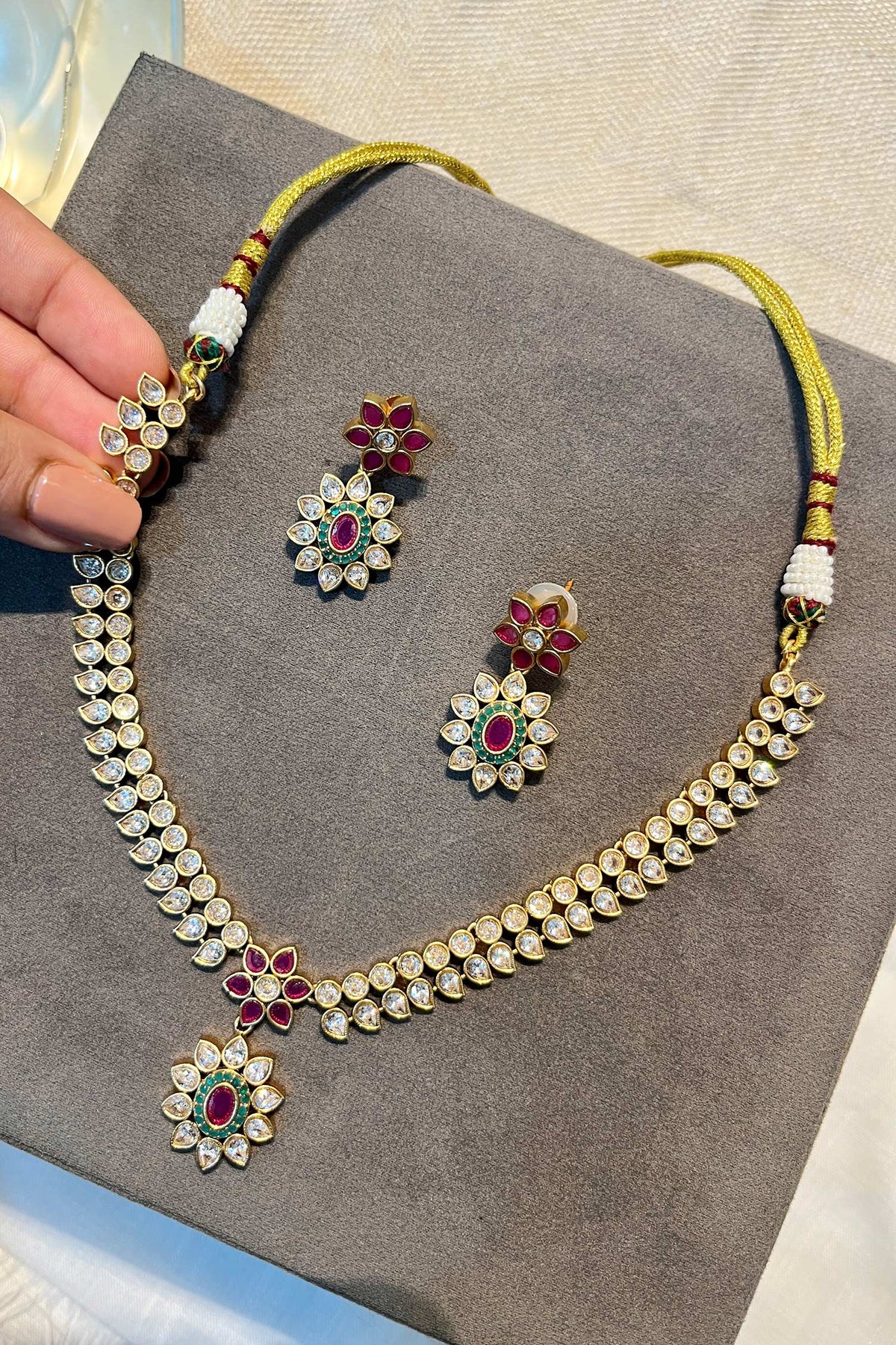 Gold Finish Temple Necklace Set 