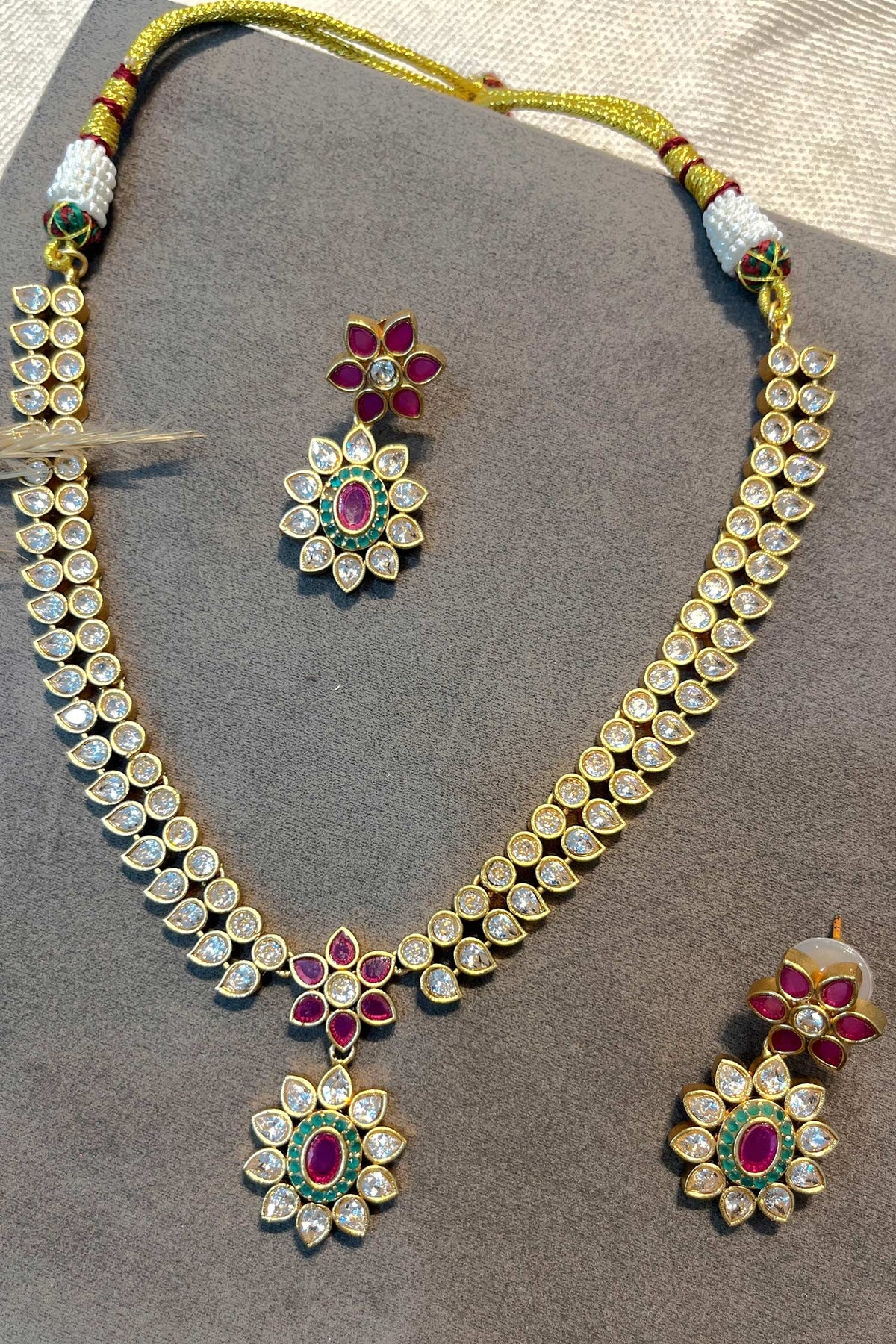 Gold Finish Temple Necklace Set 