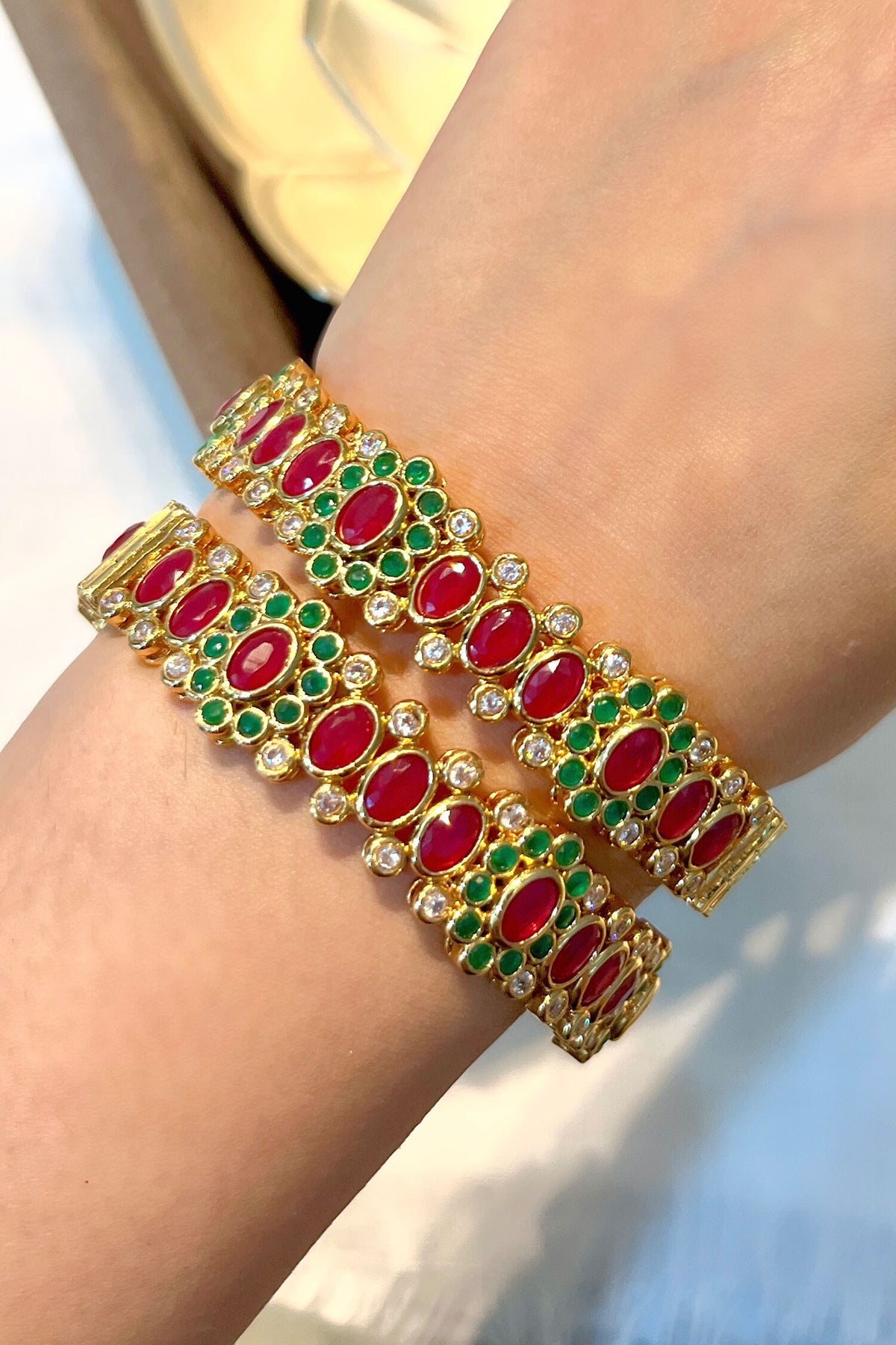 Zircon Studded Temple Bangle Set 
