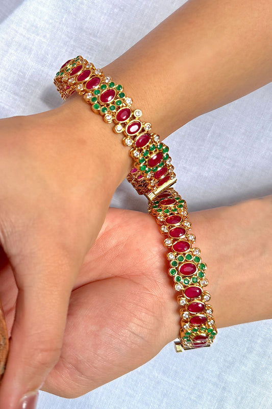 Zircon Studded Temple Bangle Set 