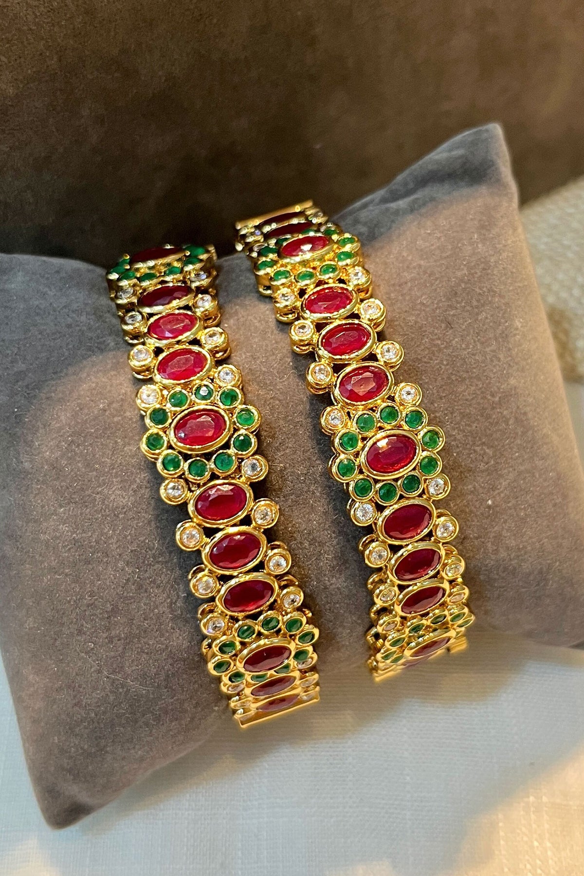 Zircon Studded Temple Bangle Set 