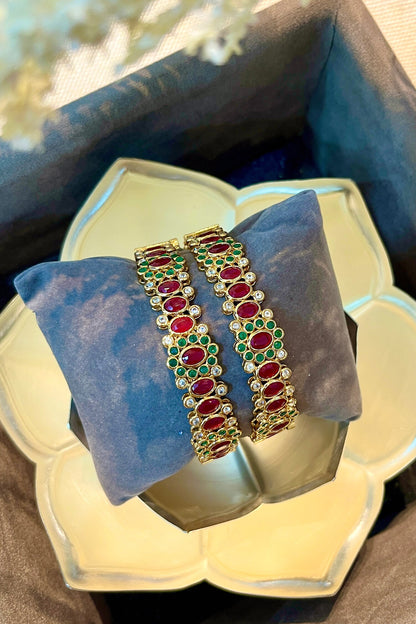 Zircon Studded Temple Bangle Set 