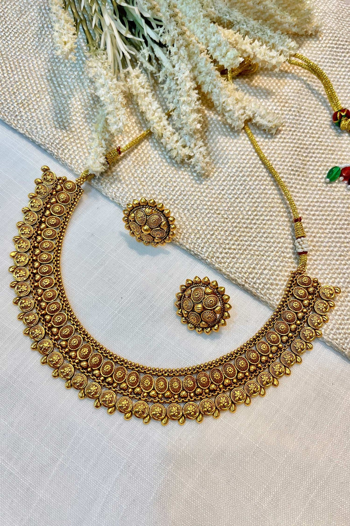 Gold Finish Temple Necklace Set 