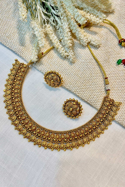 Gold Finish Temple Necklace Set 