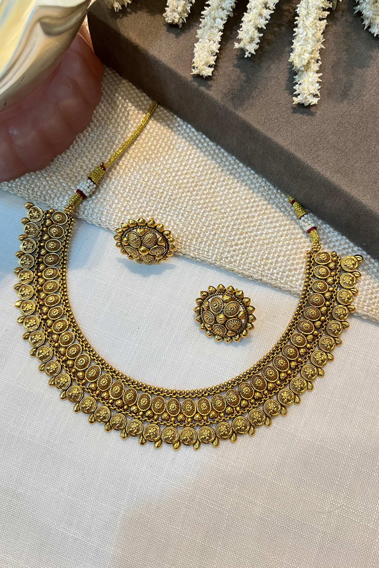 Gold Finish Temple Necklace Set 